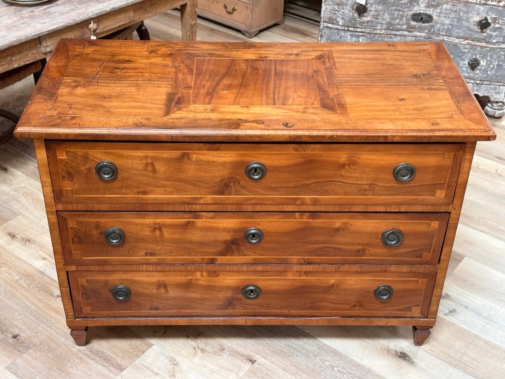 Italian Neoclassical Inlaid Walnut Three Drawer Chest - Helen Storey Antiques