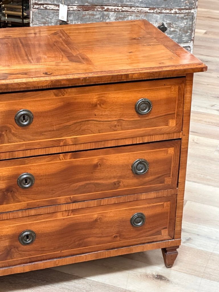 Italian Neoclassical Inlaid Walnut Three Drawer Chest - Helen Storey Antiques