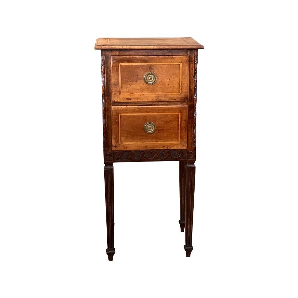 Italian Walnut Two - Drawer Bedside Table - Helen Storey Antiques