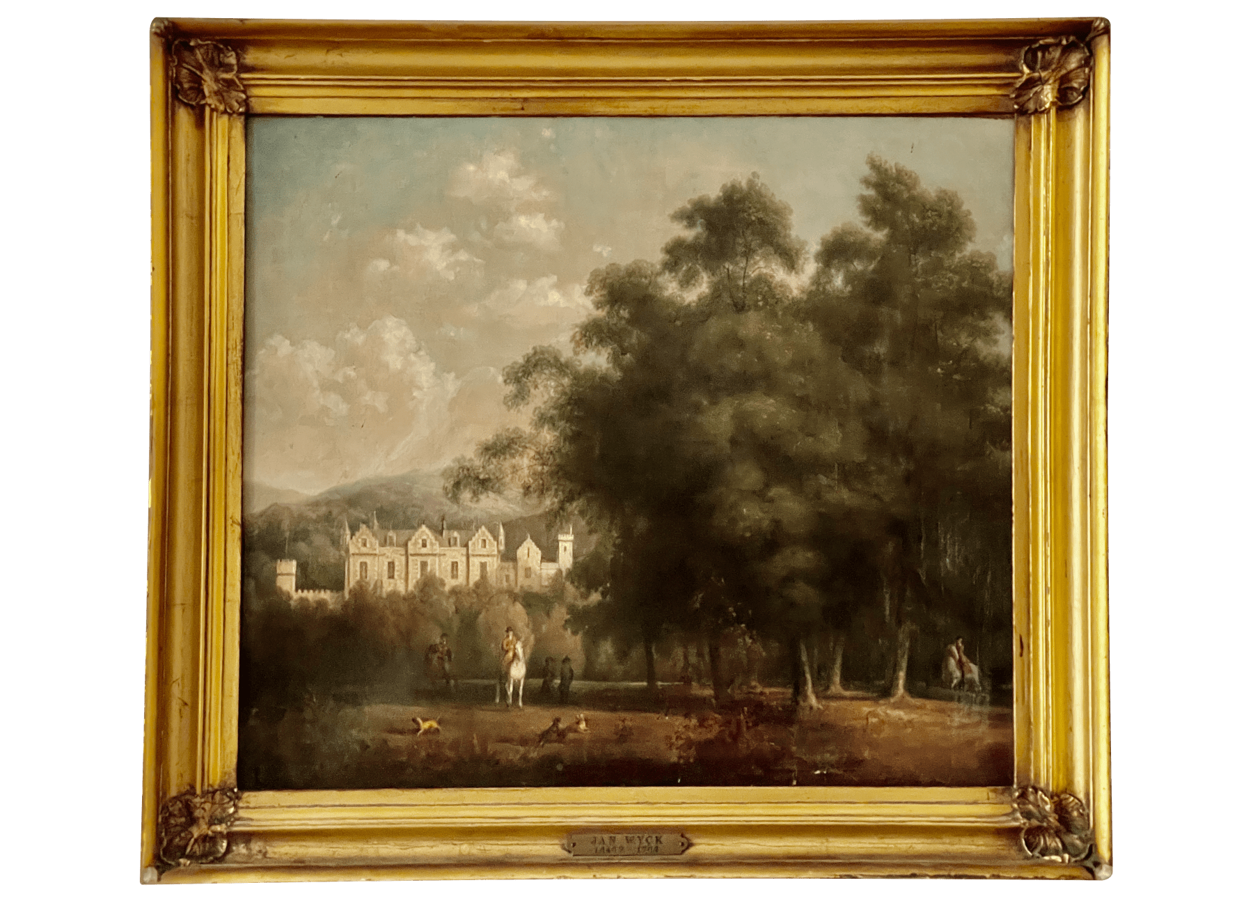 Jan Wyck (Dutch 18th Century) Oil on Canvas, Castle and Hunt Scene