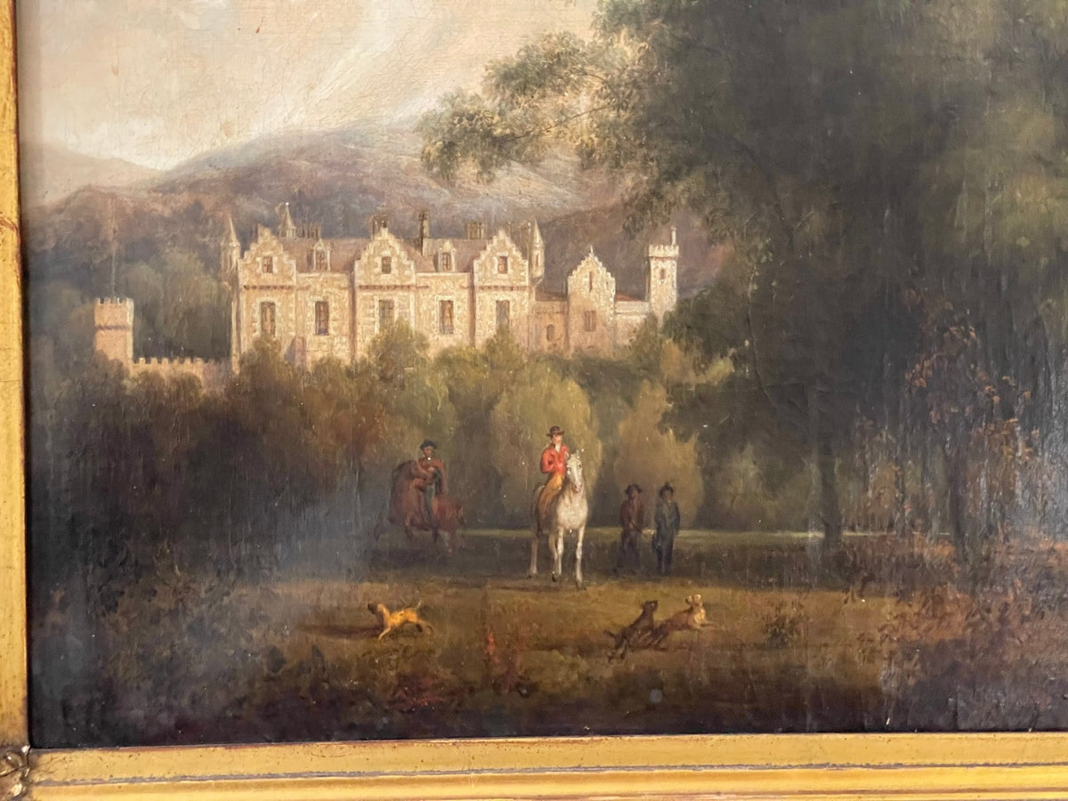 Jan Wyck (Dutch 18th Century) Oil on Canvas, Castle and Hunt Scene - Helen Storey Antiques