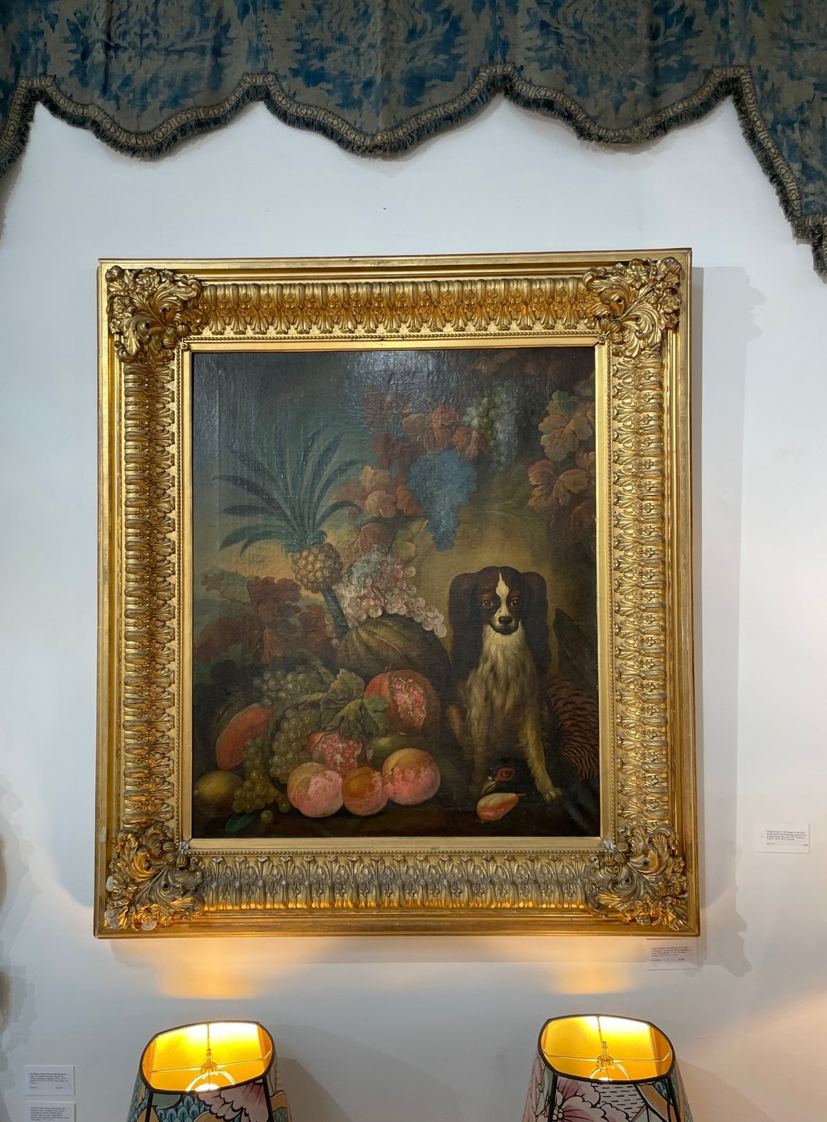 King Charles Spaniel and Tropical still life, Oil on Canvas, 18th - 19th Century - Helen Storey Antiques