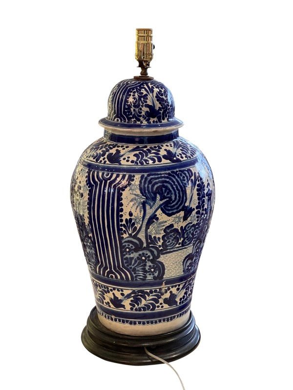 LARGE 19TH CENTURY TALAVERA POBLANA COVERED JAR Mounted as a Lamp - Helen Storey Antiques