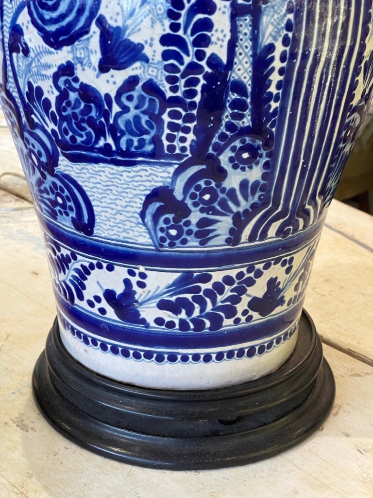 LARGE 19TH CENTURY TALAVERA POBLANA COVERED JAR Mounted as a Lamp - Helen Storey Antiques