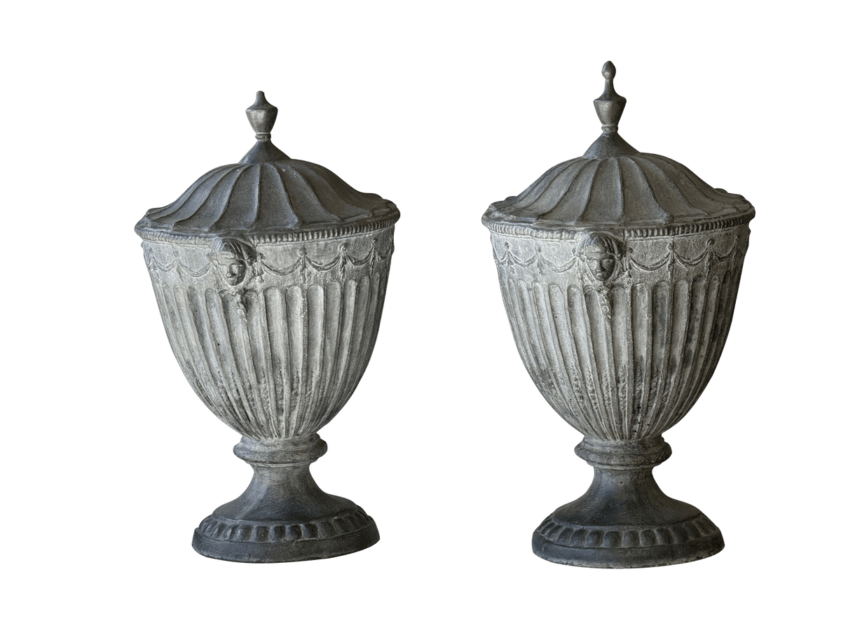 Large English Cast Lead Garden Urns, 19th Century - Helen Storey Antiques