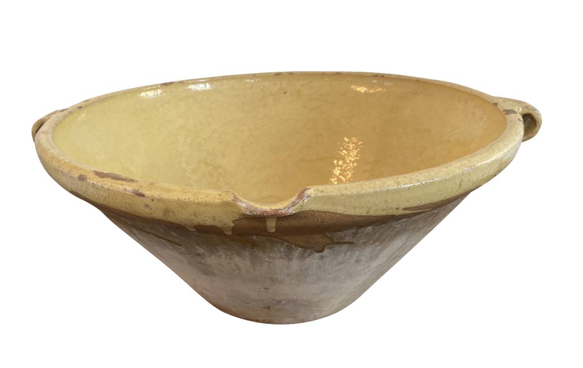 Large French Provincial Yellow-glaze Terra Cotta Bowl