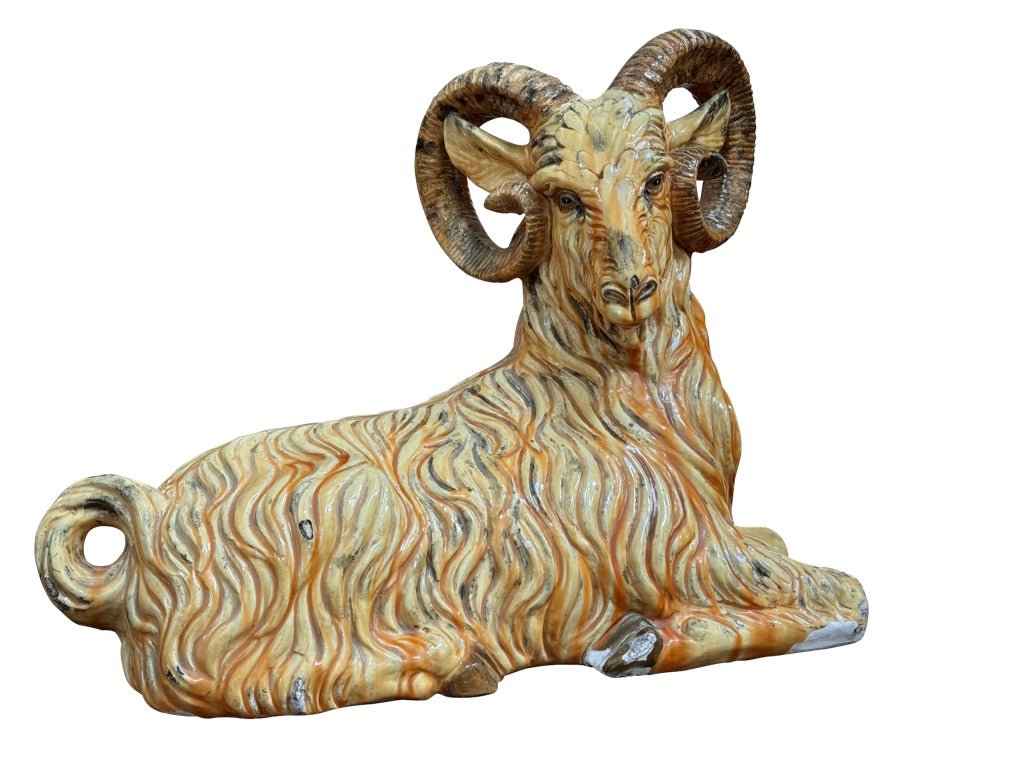 Large Italian Faience Ceramic Ram - Helen Storey Antiques