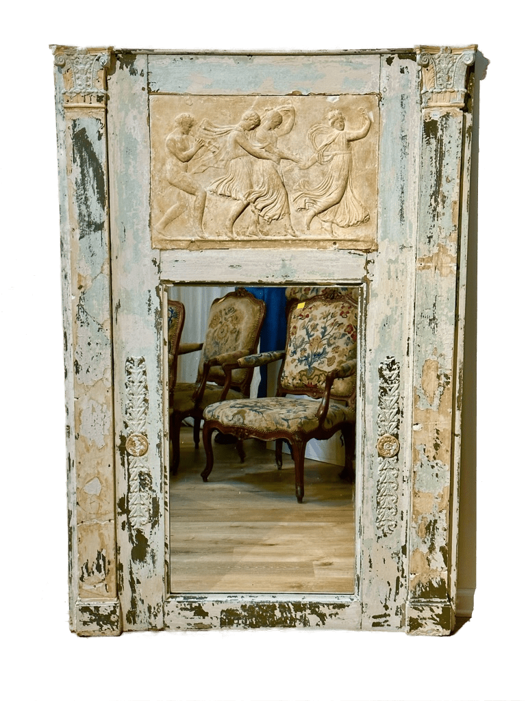 Large Neoclassical French Painted Trumeau Mirror, Polychrome, 19th Century - Helen Storey Antiques