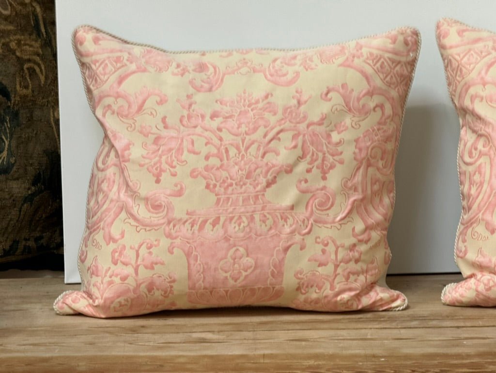 Large Pink and Cream Fortuny Cushions - Helen Storey Antiques