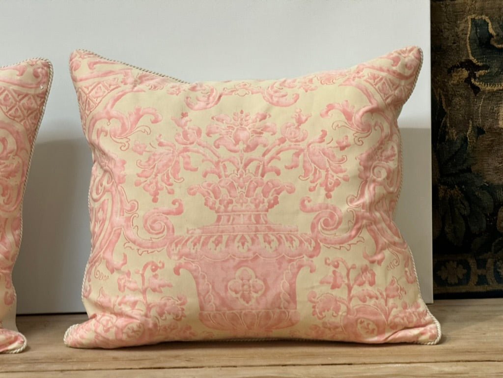 Large Pink and Cream Fortuny Cushions - Helen Storey Antiques