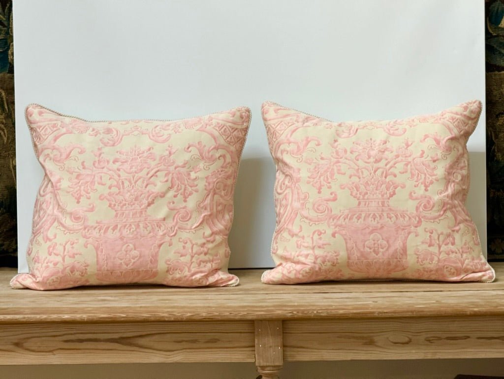 Large Pink and Cream Fortuny Cushions - Helen Storey Antiques