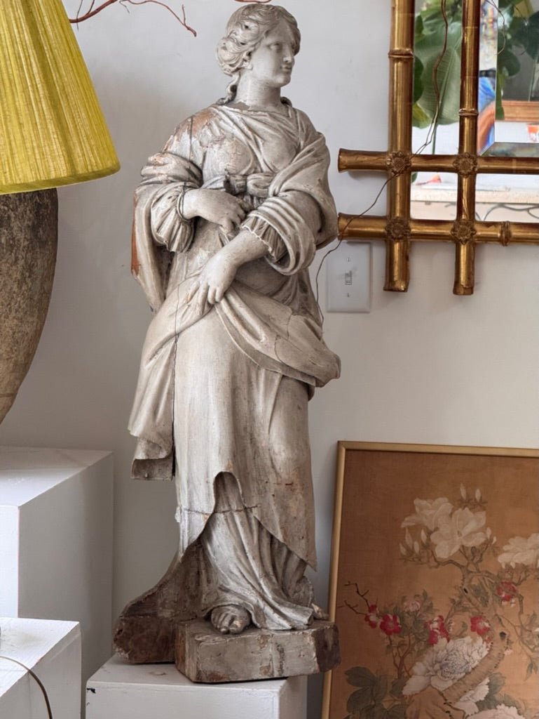 Late 18th Century carved, polychrome French Statue of a Woman - Helen Storey Antiques