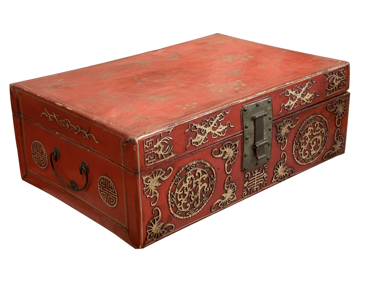 Late 18th Century Chinese Export leather covered wood trunk - Helen Storey Antiques