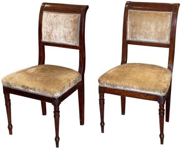 LATE 18TH - EARLY 19TH CENTURY PAIR OF FRENCH DIRECTOIRE MAHOGANY SIDE CHAIRS - Helen Storey Antiques