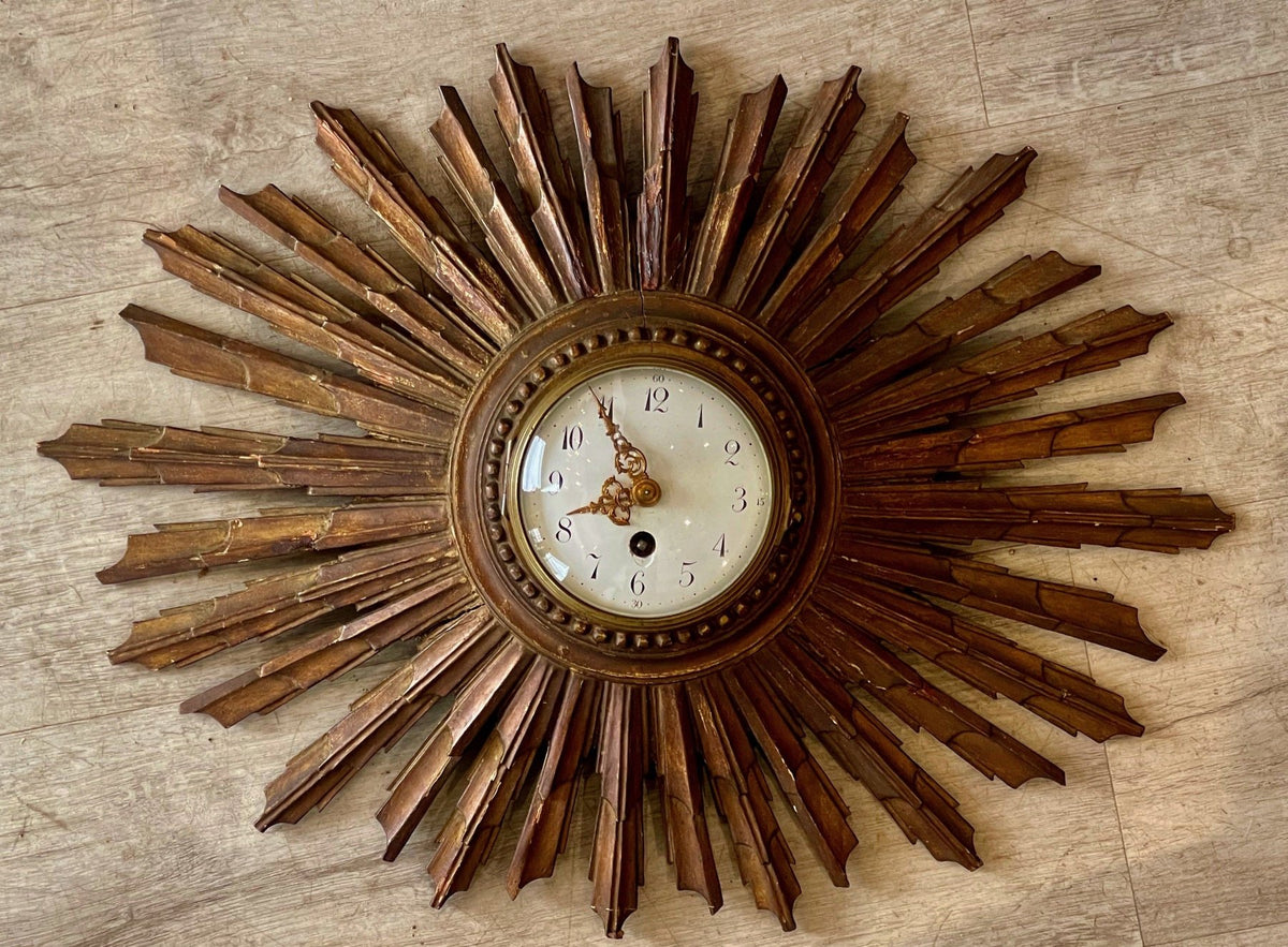 LATE 19TH - EARLY 20TH CENTURY FRENCH SUNBURST CLOCK - Helen Storey Antiques