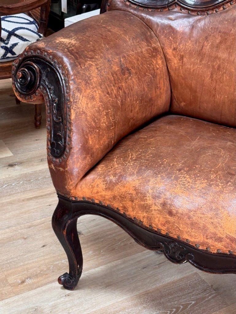 Leather Banquette, Chair / Sette Italian 18th Century Lombardi - Helen Storey Antiques