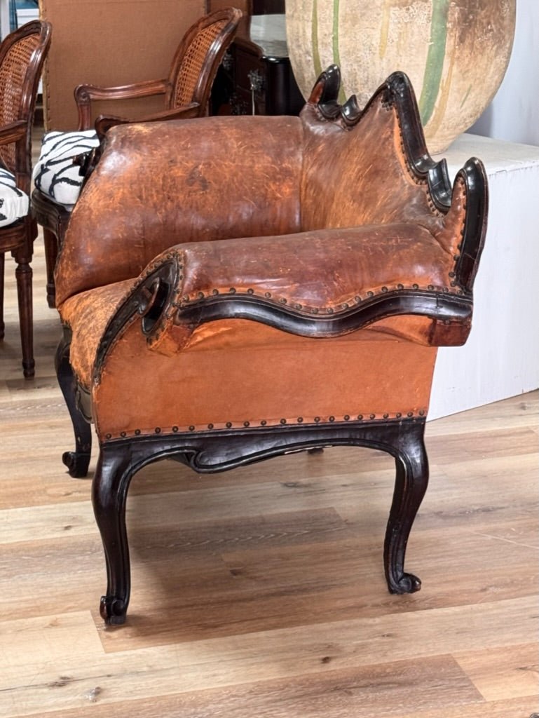 Leather Banquette, Chair / Sette Italian 18th Century Lombardi - Helen Storey Antiques