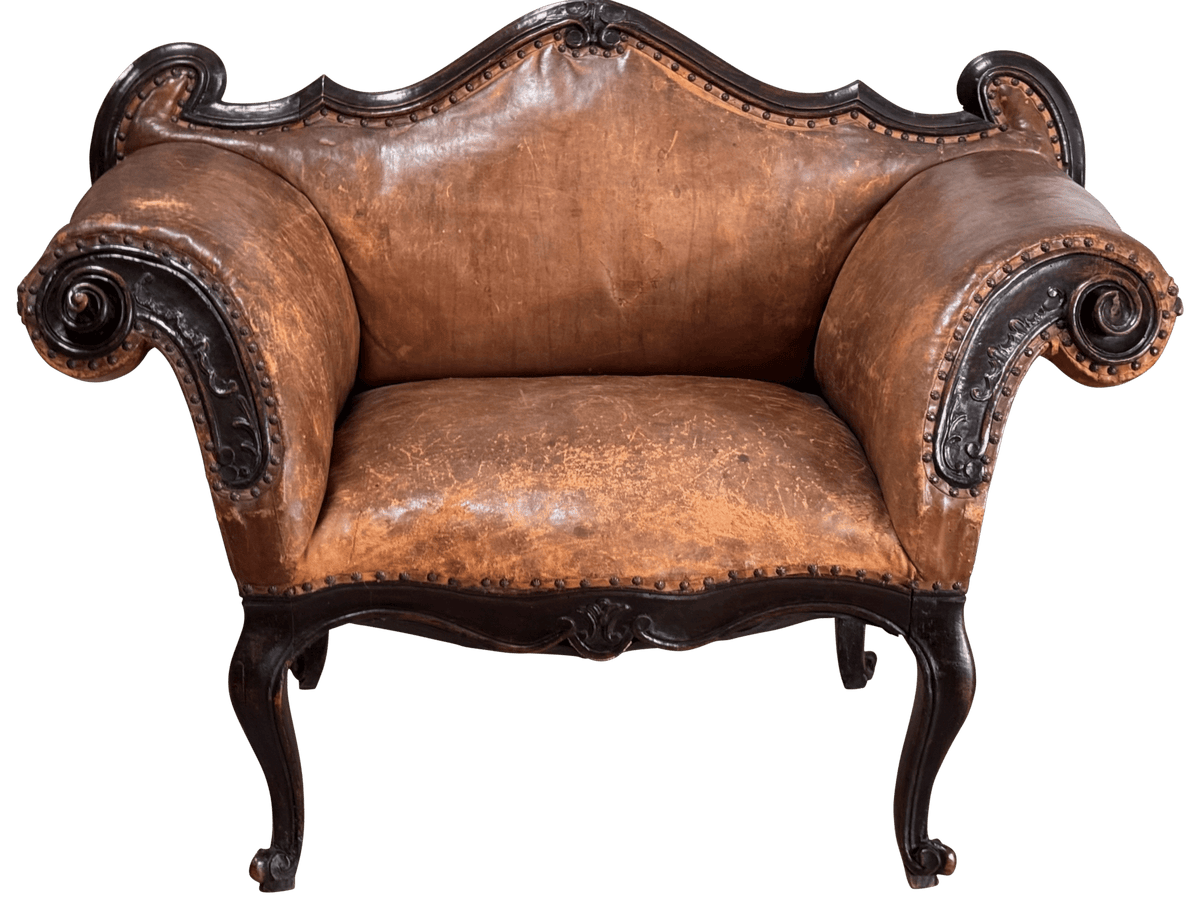 Leather Banquette, Chair / Sette Italian 18th Century Lombardi - Helen Storey Antiques