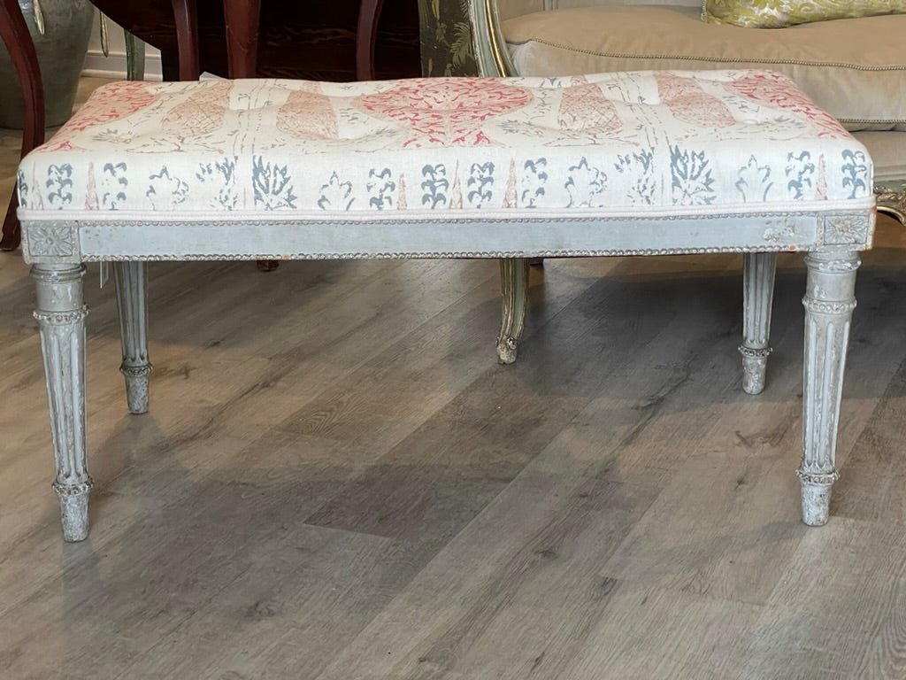 Louis XVI style 19th Century French bench, Penny Morrison Upholstered - Helen Storey Antiques