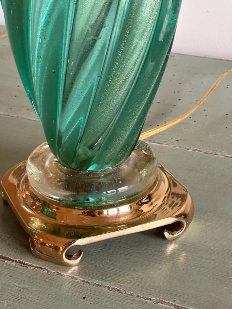 Lovely pair of 1950s Murano Lamps - Green, gold, turquoise - Helen Storey Antiques