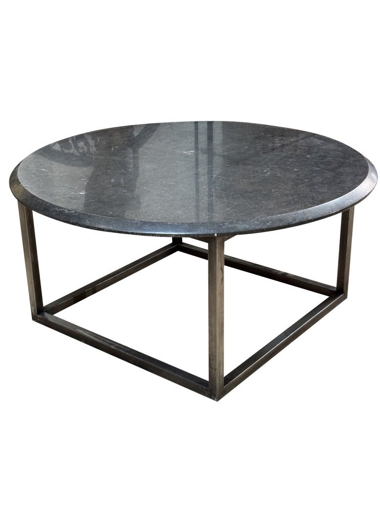 Mid-Century Brutalist Belgian Blue Stone and Metal Coffee Table