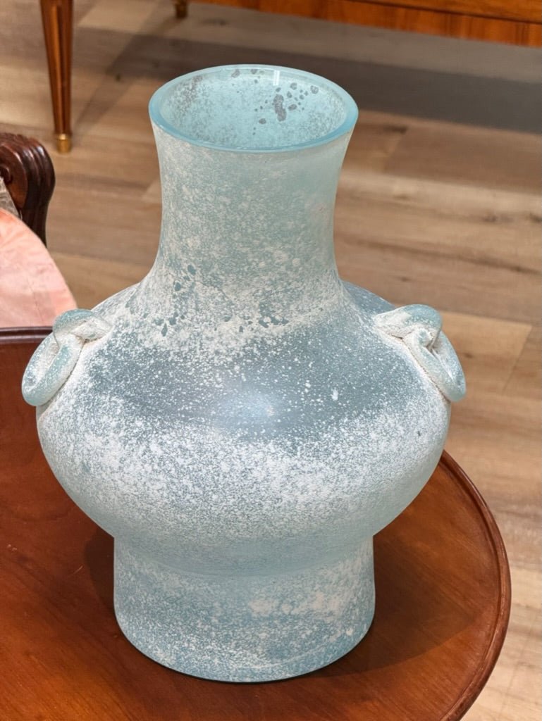 Mid - Century Italian Murano Scavo Blue Glass Vase - Helen Storey Antiques