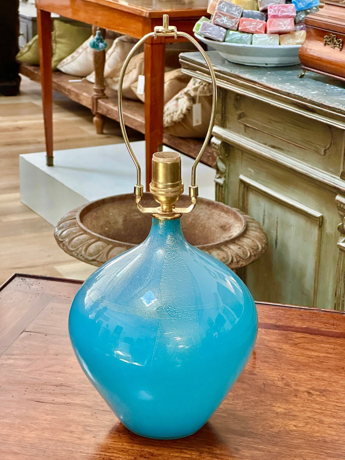 Mid Century Murano, Seguso Italian Blue Glass Lamp (c.1950) - Helen Storey Antiques