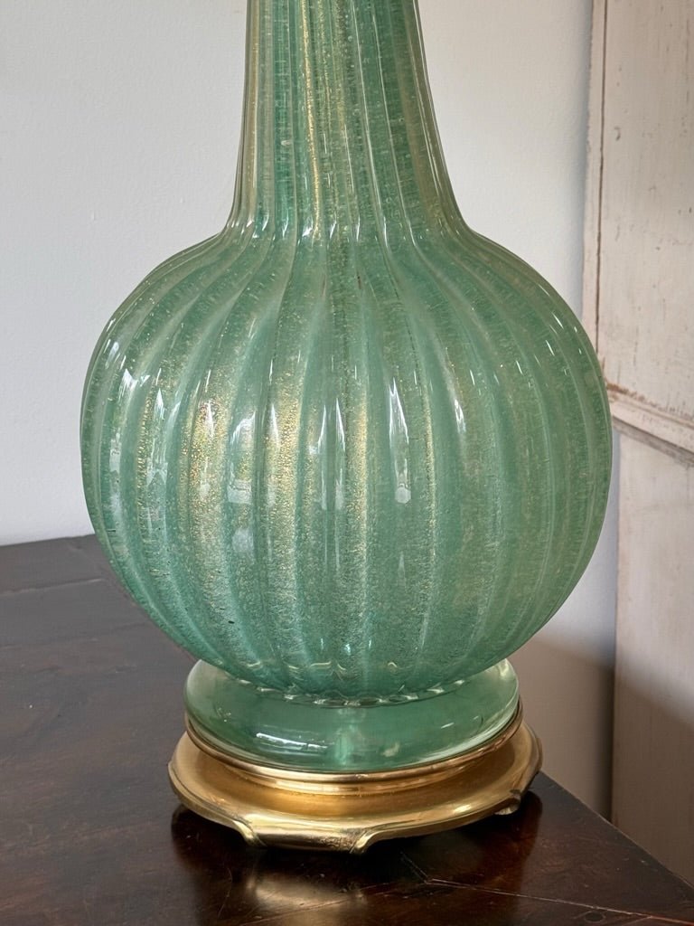 Murano Glass Lamp - Light Teal with Gold - Helen Storey Antiques