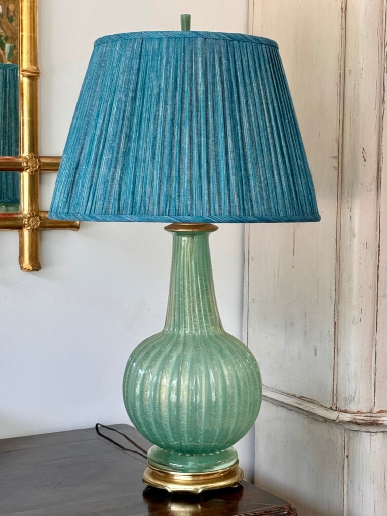 Murano Glass Lamp - Light Teal with Gold - Helen Storey Antiques