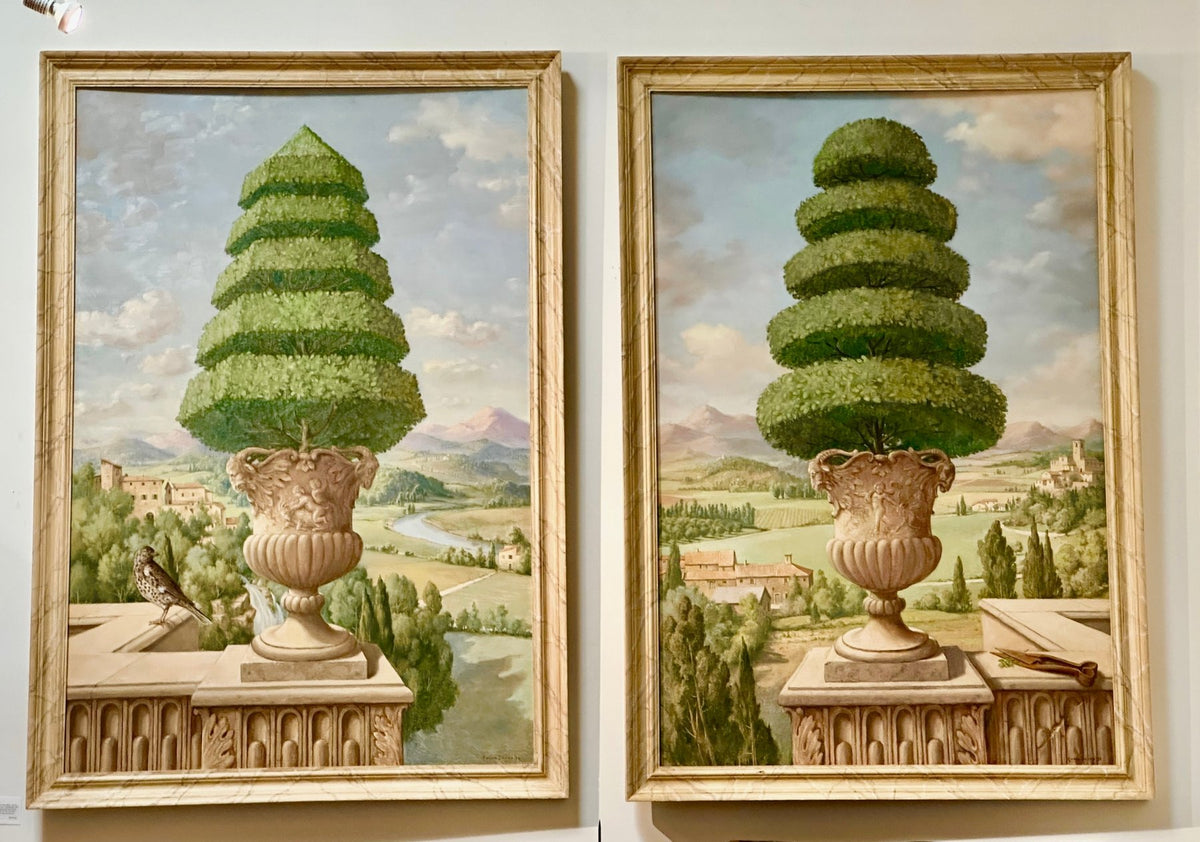 Oil on board, Topiaries by Gordon Davies - Helen Storey Antiques