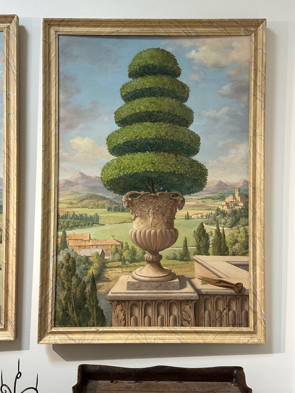 Oil on board, Topiaries by Gordon Davies - Helen Storey Antiques