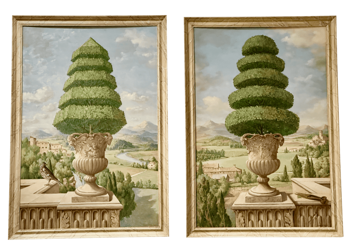 Oil on board, Topiaries by Gordon Davies - Helen Storey Antiques