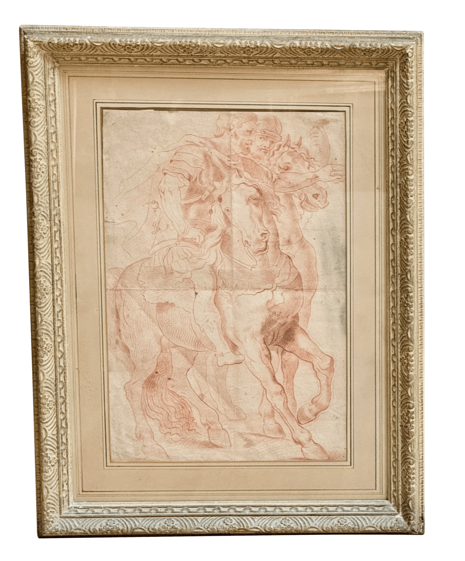 Old Master, French School Equestrian Sanguine chalk drawing