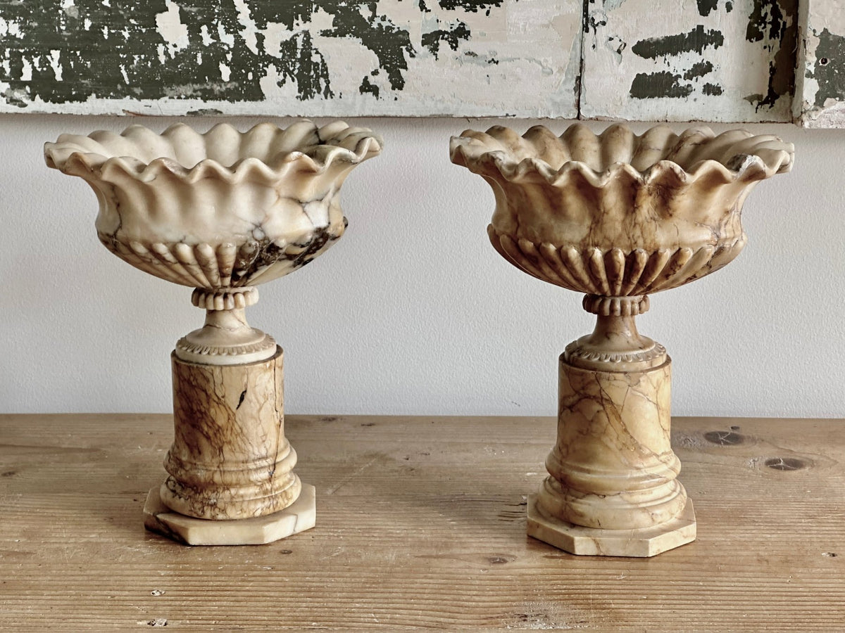 Oval Scalloped Marble Pedestal Urns, Grand Tour - Helen Storey Antiques