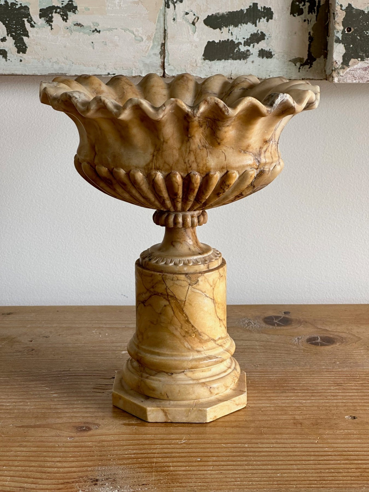 Oval Scalloped Marble Pedestal Urns, Grand Tour - Helen Storey Antiques