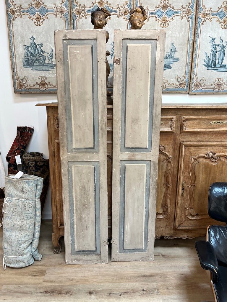 Pair French Beaux Arts Painted Wood Doors - Helen Storey Antiques