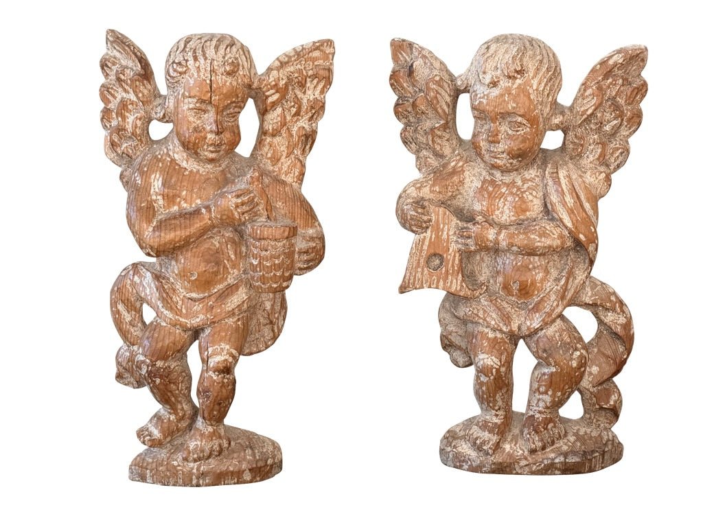 Pair of 17th Century Carved Cherubs on Stands - Helen Storey Antiques