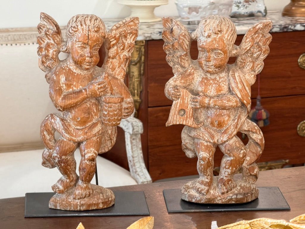 Pair of 17th Century Carved Cherubs on Stands - Helen Storey Antiques