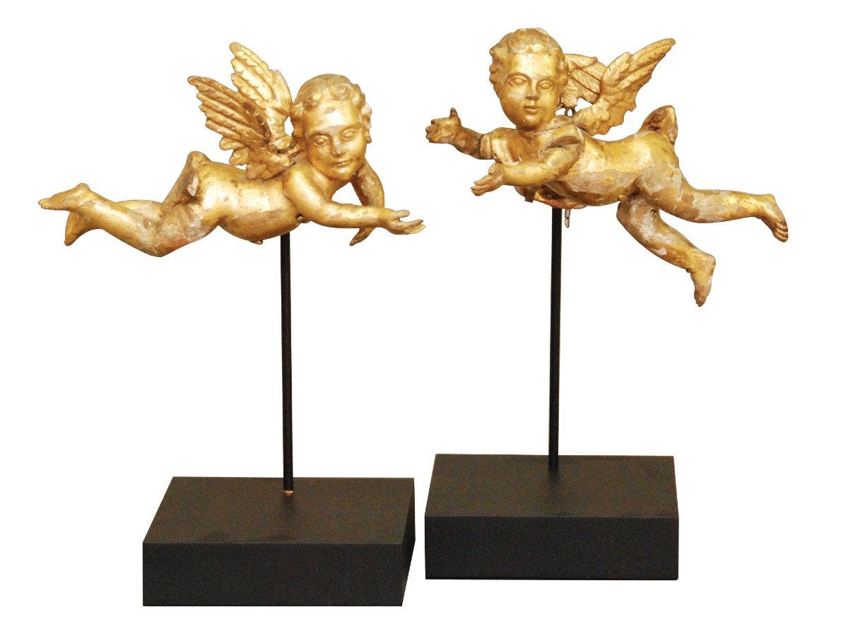 Pair of 17th Century Italian Carved, Gilt Putti on Stands