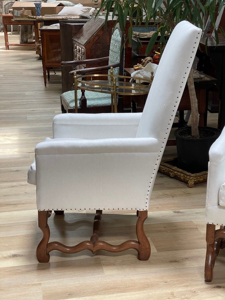 Pair of 18th Century French Walnut Os de Mouton Library Chairs - Helen Storey Antiques