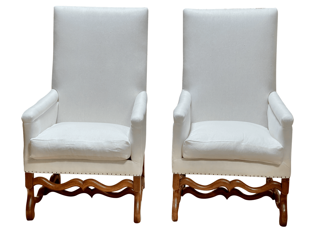 Pair of 18th Century French Walnut Os de Mouton Library Chairs - Helen Storey Antiques