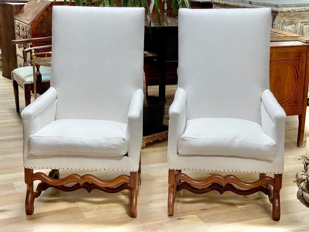 Pair of 18th Century French Walnut Os de Mouton Library Chairs - Helen Storey Antiques