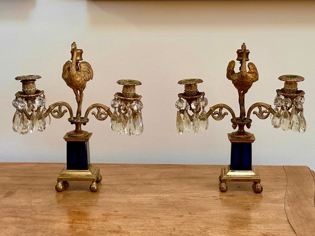 Pair of 18th Century Georgian Gilt Bronze Ostrich Candelabra, Parker and Perry - Helen Storey Antiques