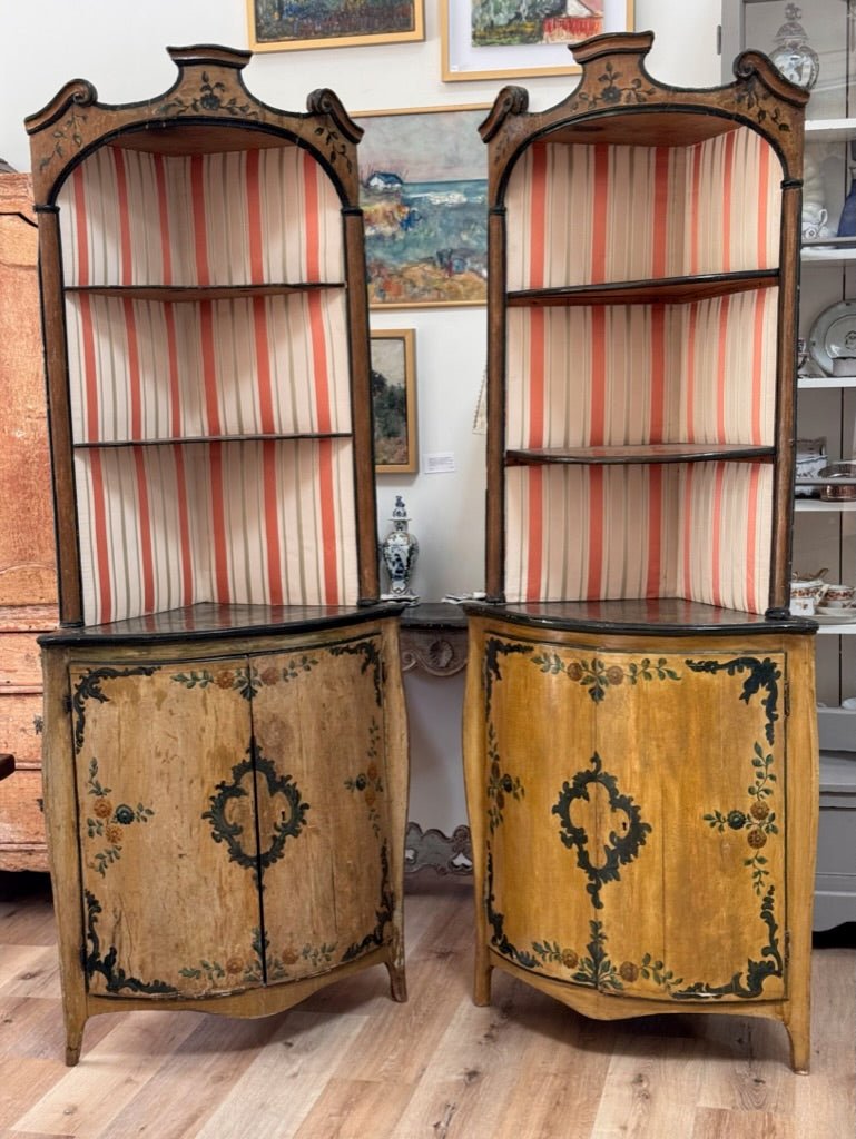 Pair of 18th Century Venetian Rococo Corner Cupboards - Helen Storey Antiques