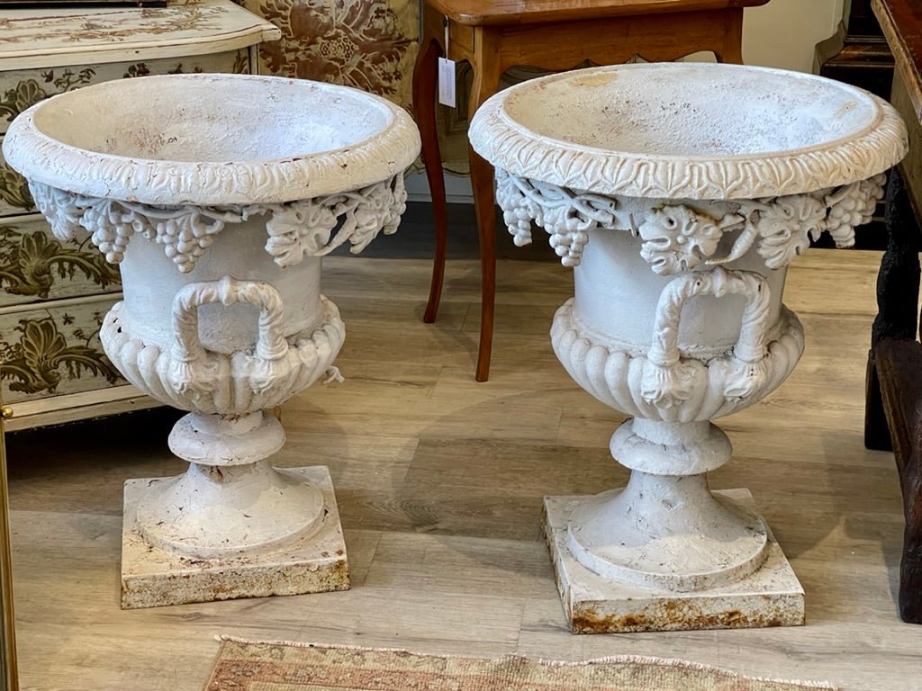 Pair of 19th Century Cast - Iron Urns - Helen Storey Antiques