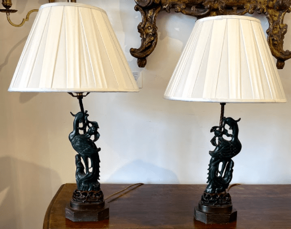 PAIR OF 19th Century JADE PHOENIX figures mounted as LAMPS - Helen Storey Antiques