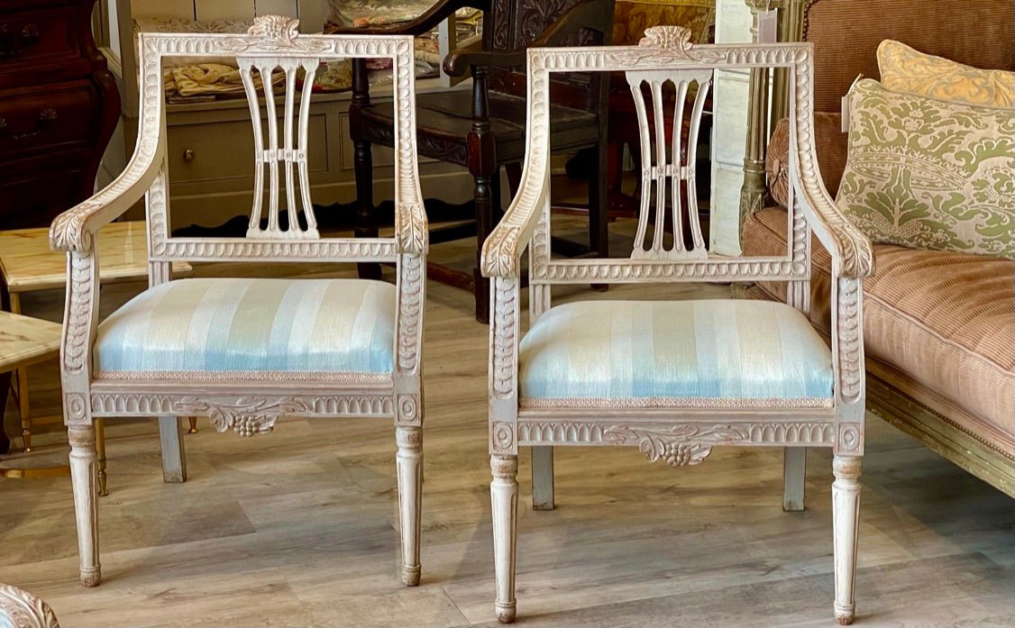 PAIR OF 19TH CENTURY SWEDISH GUSTAVIAN STYLE OPEN ARMCHAIRS - Helen Storey Antiques