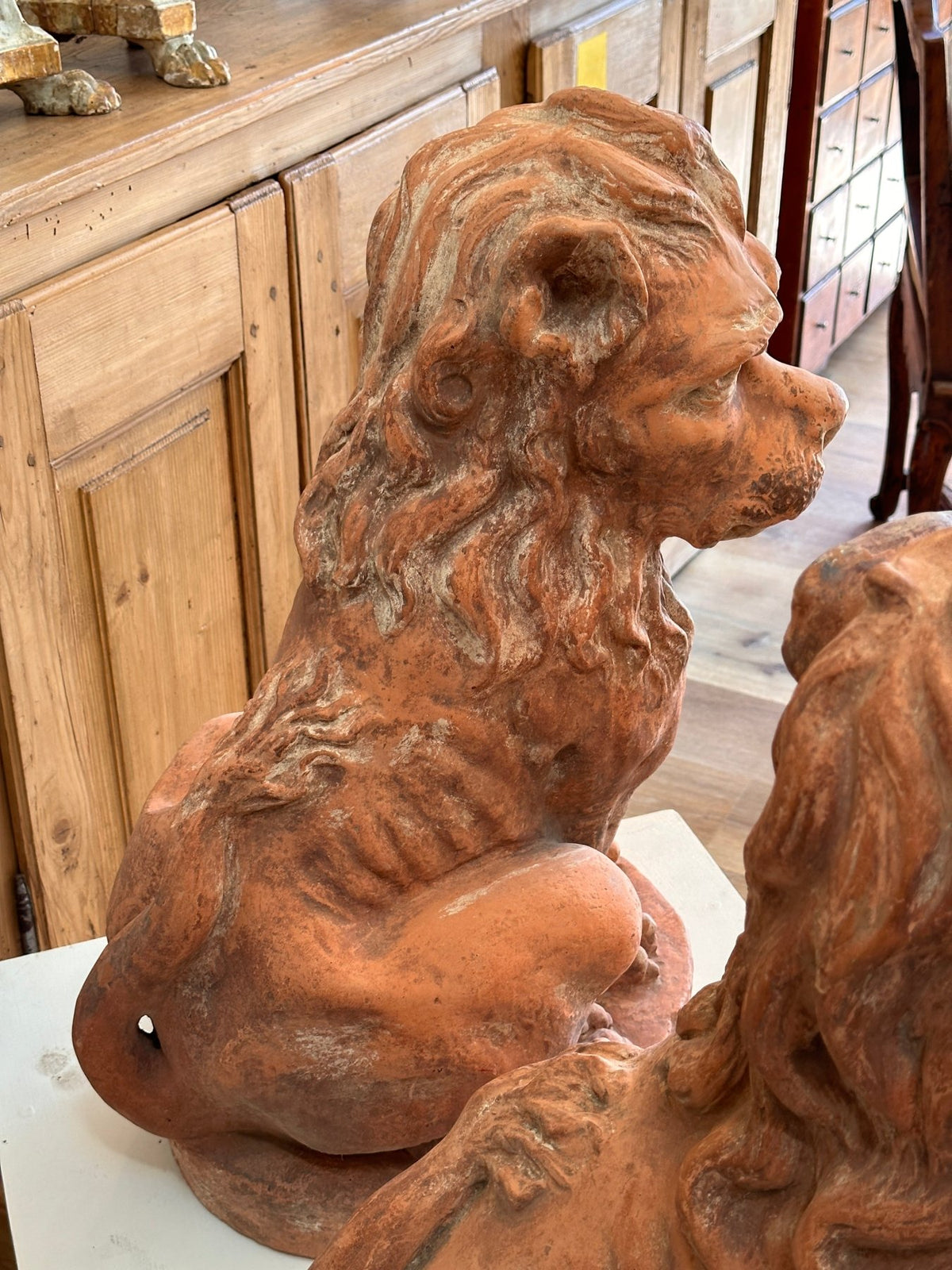 Pair of 19th Century Terra Cotta Lions, c. 1860 - Helen Storey Antiques