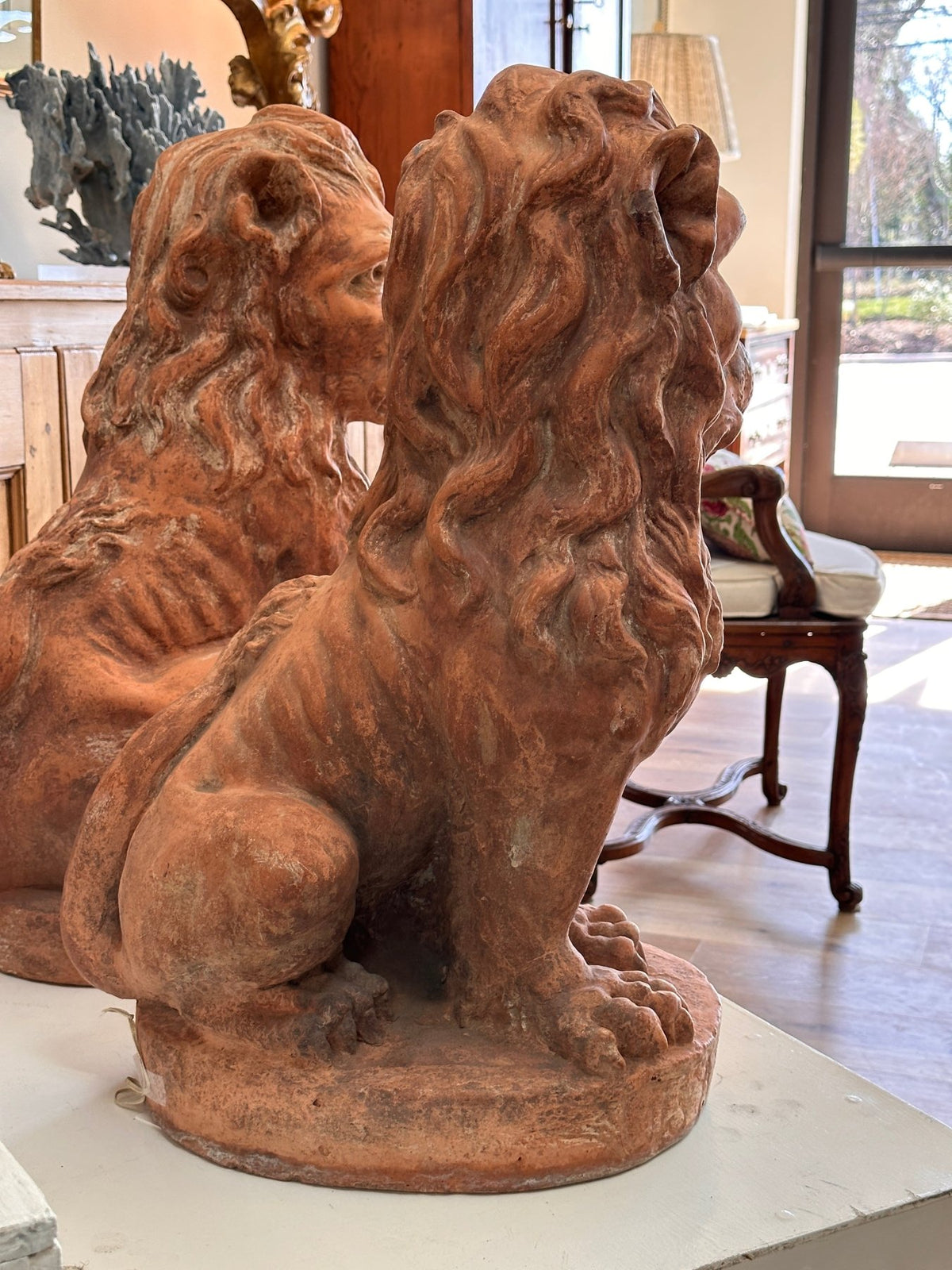 Pair of 19th Century Terra Cotta Lions, c. 1860 - Helen Storey Antiques