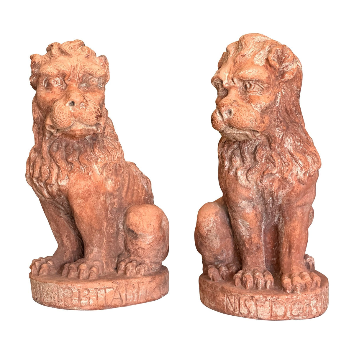 Pair of 19th Century Terra Cotta Lions, c. 1860 - Helen Storey Antiques